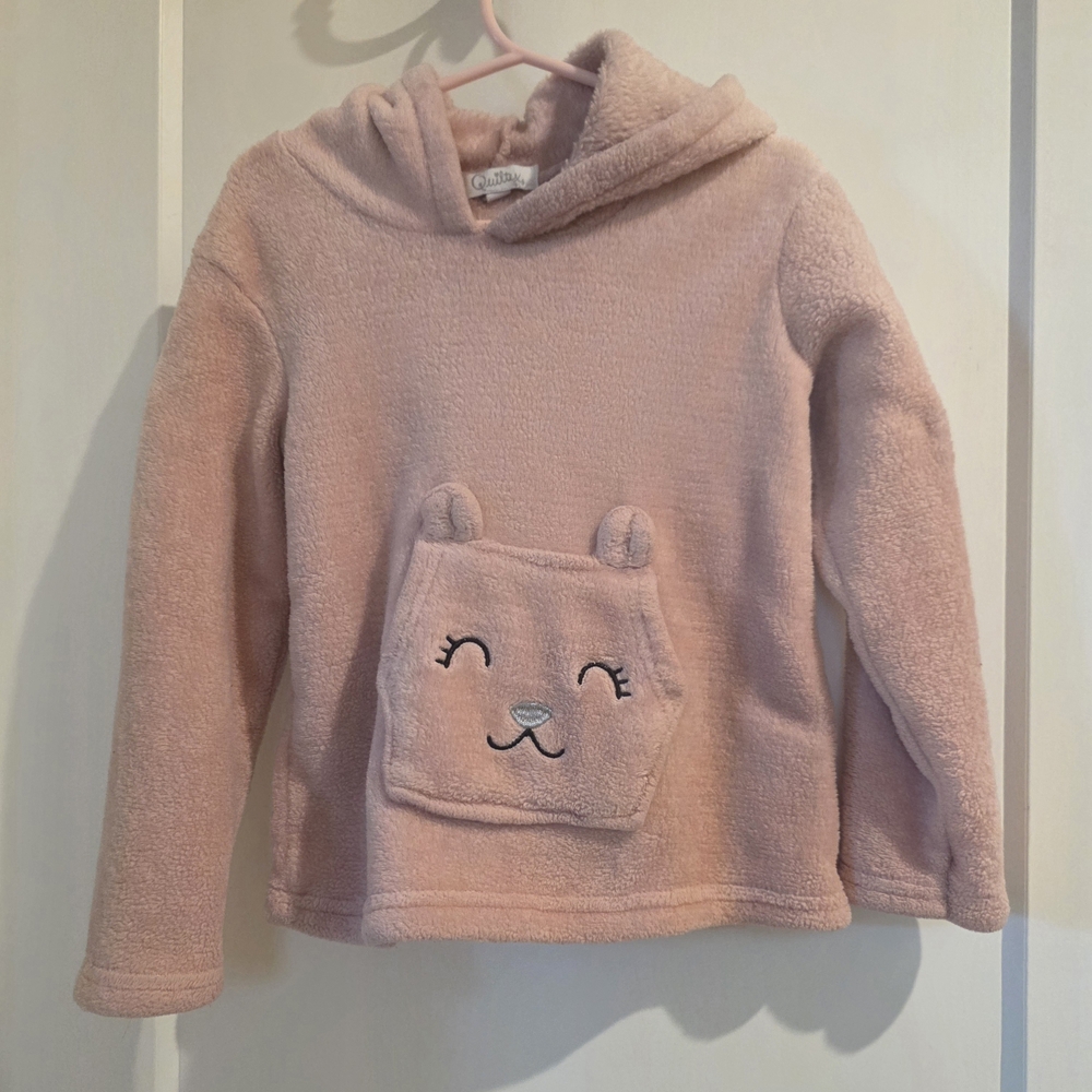 Quiltex Pink Fleece Hoodie with Bear Design